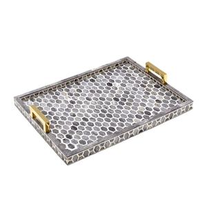 Bandeja de Servir de Madera Tallada a Mano Marroquí con Asas, Diseño de Perlas, Bandeja Decorativa de Madera de Nogal, Bandeja Hecha a Mano Única - Product Image 1