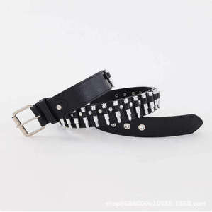 Hot Selling Fashion Y2k Trendy Bullet <b>Head</b> Men's Wide Pu Leather Belt Punk <b>Style</b> Women's Personalized Studded Belt - Product Image 2