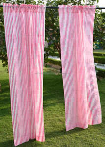 Pháp trang trại thiết kế phong cách bohemian tay khối bông rèm cửa tự nhiên Trọng lượng nhẹ Màu Hồng Sọc tấm mộc mạc valances - Product Image 4