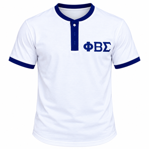 Phi Beta Sigma <b>Men's</b> White <b>Henley</b> T-<b>Shirt</b> Royal Blue Trim Short Sleeve Greek Letter Embroidery Fraternity Casual College Team - Product Image 3