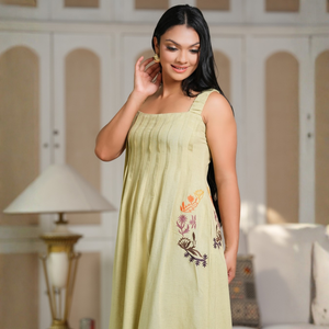 Elegante Vestido de Lino Color Ceniza para Mujer - Product Image 1