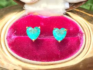Green Emerald Heart Stud <b>Earrings</b> Small Tiny Design 925 Sterling <b>Silver</b> 14K Gold Plated Butterfly <b>Back</b> Fine Jewelry - Product Image 1