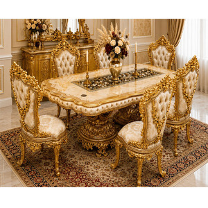 Juego de mesa de comedor de madera maciza tallada a mano de lujo para 6 personas, para área de comedor, colección de muebles de comedor hechos a mano a medida. - Product Image 1