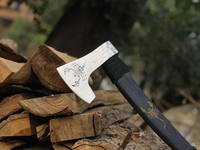Hache de survie artisanale en acier au carbone, hache de bûcheron de qualité industrielle pour bricoleur, gravée Scorpion, manche en bois de hêtre, étui en cuir