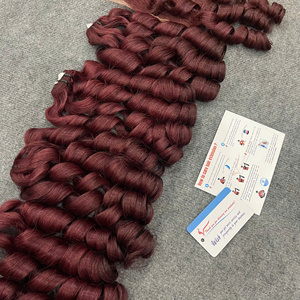 Extensiones de Cabello Humano 100% Rizado y Voluminoso Color Borgoña, Gran Venta - Product Image 2