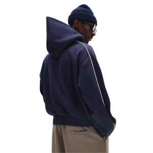Sweat-shirt unisexe bleu marine à capuche, coupe-vent, fermeture éclair intégrale, couleur unie, streetwear, polyester/coton, léger, coupe classique, été - Product Image 4