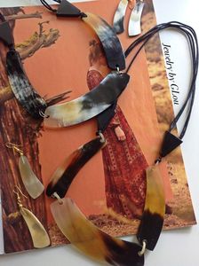 Collar con Colgante de Cuerno Natural Estilo Bohemio, Conjunto de Joyería con Cadena de Resina Acrílica para Mujer, Accesorio de Moda Estilo Vintage - Product Image 5