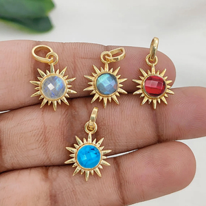 Colgante de Calcedonia Azul con Forma de Sol, Chapado en Oro, con Engaste de Collet, Colgante Redondo de Calcedonia Azul, Colgante de Joyería con Forma de Sol Redondo de 6mm - Product Image 4