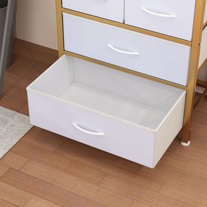 Libreria 60*35*174cm con Telaio Dorato, 6 Ripiani e 3 Cassetti, in Truciolato con Struttura in Ferro e Tessuto Non Tessuto - Product Image 6