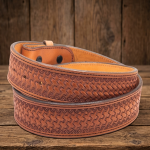 Sangle de ceinture en cuir occidental élégante, style antique, motif tournesol, sculptée à la main et embossée, avec boutons-pression pour le changement de boucle - Product Image 3