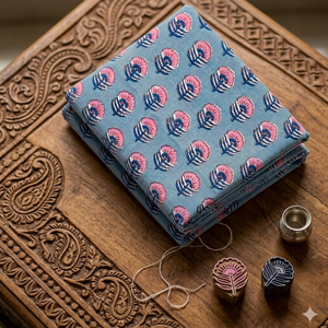 Tela de Algodón Orgánico Ecológico con Estampado Floral Azul Índigo, Tela Suave, Transpirable y Ligera para Prendas Femeninas - Product Image 3