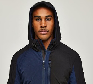 Veste softshell imperméable coupe-vent décontractée pour homme, col montant, fermeture éclair, capuche, respirante, séchage rapide, pour course en plein air - Product Image 4