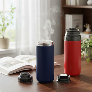 Bouteille isotherme sous vide 8oz en acier inoxydable SUS 304 avec revêtement en porcelaine et infuseur à thé, couvercle Tritan 2-en-1, design moderne et classique, maintient au chaud/au froid 4-6h - Product Image 1