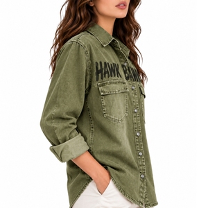 <b>Women</b> <b>Denim</b> <b>Shirt</b> Classic <b>Long</b> Sleeve Casual Button Front <b>Shirt</b> Casual Loose Fit Full Length Button Front Stonewashed Cotton Top - Product Image 3