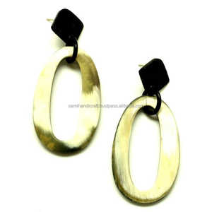 Artisanat naturel forme ronde corne de buffle boucles d'oreilles bijoux de mode avec aspect acier-vente en gros en gros - Product Image 6