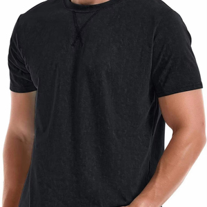 T-shirt classique noir pour homme, coupe régulière, mélange de coton, col rond, décontracté, été, basique, personnalisable, marque privée - Product Image 1