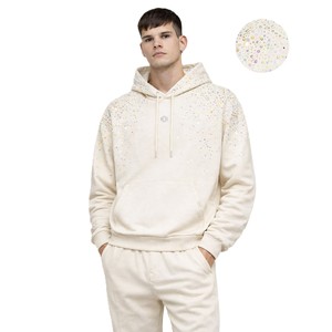 Sudadera con Capucha de Lujo con Pedrería Personalizada, de Algodón Grueso y Felpa, Hombros Caídos, Estilo Oversize para Hombre, Marcas de Streetwear - Product Image 1