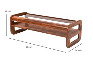 Mid-Century Modern Curved Wooden Living Room <b>Table</b> | 2-Tier Wood Glass Insert Center <b>Table</b> | Retro Long Glass Top Coffee <b>Table</b> - Product Image 6