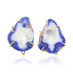 Connecteur en Agate Druzy Bleu Clair, Plaqué Or, Sertissage à Griffes, Breloque pour la Fabrication de Bijoux - Product Image 5