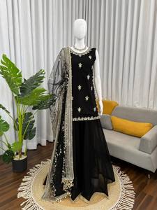 Traje de Fiesta TOP PLAZZO Moderno con Dupatta de Faux Georgette y Bordado de Hilo y Lentejuelas - Product Image 5