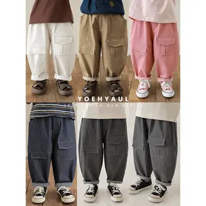 YOEHYAUL Wholesale Street wear Custom Unisex Organic Cotton Toddler Trousers Boys Long Cargo Pants Kids Casual For Children