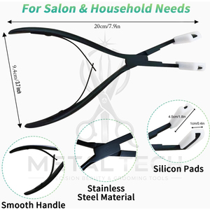 Pince à sceller les extensions capillaires, corps en acier inoxydable, mâchoires en silicone blanc, finition noir mat, outils à double ressort - Product Image 2