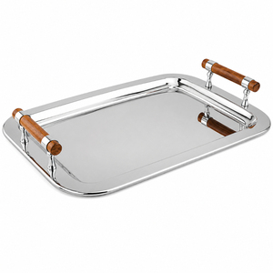 Bandeja ovalada de acero inoxidable pulido al por mayor para servir bebidas en hoteles, restaurantes y bares. - Product Image 3