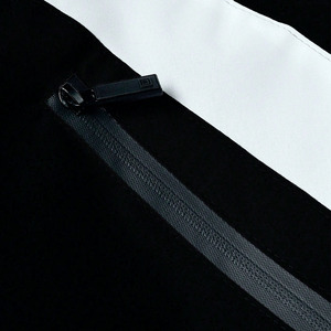 <b>Men's</b> Hooded <b>Racer</b> <b>Jacket</b> Black White 100% Nylon Regular Sleeve Breathable Eco-Friendly Winter Windproof Zipper Closure Front - Product Image 5