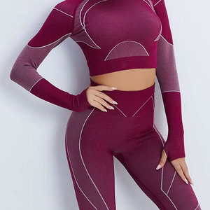 Leggings de yoga taille haute pour femmes, color-block, avec découpes, longueur intégrale, en Spandex et Polyester extensible - Product Image 3