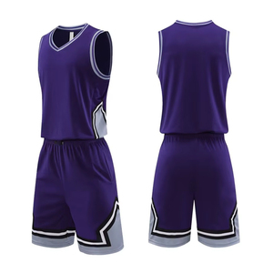 Ensemble maillot et short de basketball violet, col en V, sans manches, anti-humidité, uniforme sublimé pour adultes - Product Image 1
