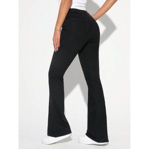 Elegantes y Modernos Jeans de Mezclilla Negros para Mujer, Corte de Campana, Cintura Alta, Elásticos, Estilo Urbano, Tallas 26 a 40 - Product Image 2