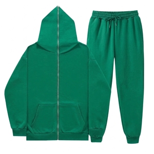 Conjunto Deportivo Unisex Verde Sólido con Capucha, Sudadera con Cremallera Completa y Pantalones Jogger, Ropa Casual de Otoño para Adultos, 100% Algodón Transpirable - Product Image 3