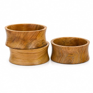 Bol à salade en bois de style farmhouse moderne, fait main, écologique, style bohème, design minimaliste décoratif FAIZA CRAFT FC-7118 - Product Image 2