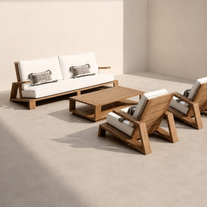 Ensemble de canapé et table basse en teck massif pour l'extérieur, idéal pour les hôtels de luxe, les complexes hôteliers, les appartements, les patios, les terrasses, les meubles d'hôtellerie - Product Image 1