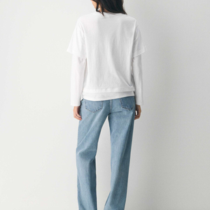 Camiseta de mujer sexy de doble capa 2026, nueva, con hombros caídos, manga larga, estampada, de color liso, para verano - Product Image 2