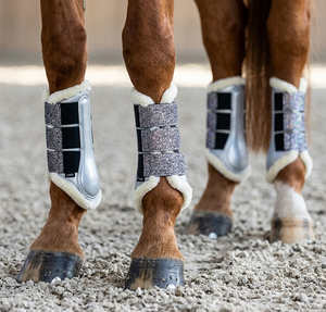 Equine Premium Patent Faux Leather Horse Shockproof Brushing Boots Fur Soft Padded Glitter Velcro Straps Horse Riding Tack - Product Image 6