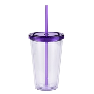 Vaso de plástico de doble pared con tapa, 16 oz, cuerpo recto, impresión disponible, colores y logotipos personalizables. - Product Image 1