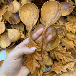 Vietnam Vintage Scoop Leaf Wooden <b>Spoon</b> Solid Wood Material for Seasoning Scoop Coffee Tea Kitchen <b>Serving</b> Use - Product Image 1