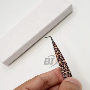 90 Degree Black Plasma Pointed Tip Eyelash Extension Tweezers Leopard Print Custom Logo Hand Tested Fiber Tip Lash Tweezers - Product Image 3