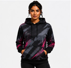Sudadera con Capucha Personalizada para Mujer, Impresión por Sublimación, Patrón Geométrico, Rosa, Negro, Gris, Secado Rápido, Tejido de Poliéster, Manga Larga, OEM - Product Image 1