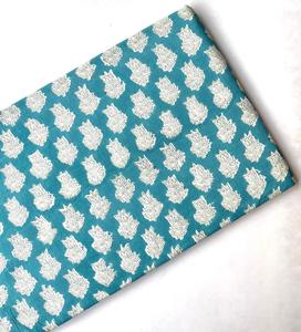 Light Blue Hand Block Printed Combed Cotton Knitted Water Resistant Plain Fabric for Garment Home Decor apparel - Product Image 1