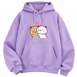 เสื้อฮู้ดดี้โอเวอร์ไซส์ลายลาเวนเดอร์พร้อมลายพิมพ์หมีน่ารัก ผ้าฟลีซแบบสวมหัว มีกระเป๋าจิงโจ้ สไตล์สตรีทแวร์ - Product Image 1