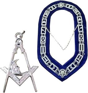 Collar de Cadena de Estafeta Junior de la Logia Azul con Joya Plateada, Luna y Estrellas, para Regalia Masónica - Product Image 1