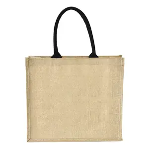 Groothandel Natuurlijke Jute Plain Bag Eco Jute Brede Kruisje Tote Boodschappentas Branded Tassen