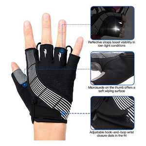 Gants de sport respirants en tissu extensible noir avec dos en maille à carreaux pour cyclisme, VTT, moto et course - Product Image 5