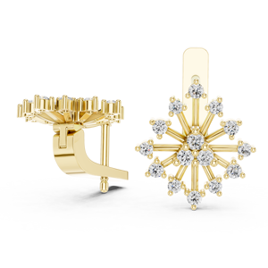 Pendientes únicos de diamantes redondos cultivados en laboratorio con diseño de copo de nieve, con clip en oro amarillo de 18 quilates, para uso diario, fiestas y regalos para mujeres. - Product Image 4