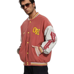 Chaqueta de Forro Polar de Primavera de Alta Calidad, Ligera, con Botones, Estilo Americano, Puños de Punto Acanalado, Corte Holgado, Chaqueta Varsity con Parches Frontales - Product Image 3
