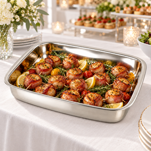 Plateau de service rectangulaire en acier inoxydable, plat de buffet profond pour hôtel, restaurant, traiteur - Product Image 4