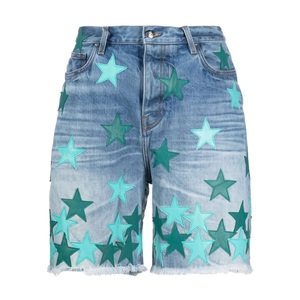 Short en jean délavé Lynx pour homme, broderie étoile verte, taille mi-haute, ourlet effiloché, décontracté, respirant, 100 % coton, streetwear - Product Image 5