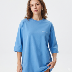 Women's Oversized Crew Neck T Shirt Custom Logo Longline Three Quarter Sleeve Loose Breathable Cotton Casual Fashion <b>Top</b> - Product Image 1